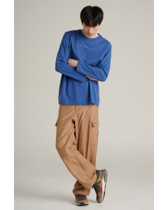 เสื้อยืดแขนยาวผู้ชาย คอกลม สีฟ้าคราม