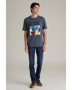 เสื้อยืดแขนสั้นผู้ชาย คอกลม สีเทาเข้ม