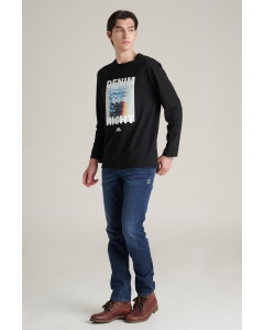 เสื้อยืดแขนยาวผู้ชาย คอกลม สีดำ