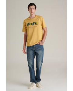 เสื้อยืดแขนสั้นผู้ชาย คอกลม สีเหลืองตุ่น