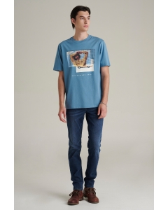 เสื้อยืดแขนสั้นผู้ชาย คอกลม สีเทาอมฟ้า