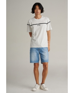 เสื้อยืดแขนสั้นผู้ชาย คอกลม สีขาวอมครีม