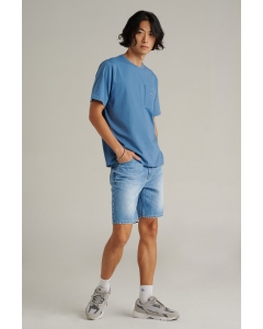 เสื้อยืดแขนสั้นผู้ชาย คอกลม สีเทาอมฟ้า