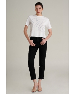 เสื้อยืดแขนสั้นผู้หญิง ทรงครอป คอกลม