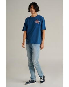 เสื้อยืดแขนสั้นผู้ชาย ทรงโอเวอร์ไซส์ คอกลม สีน้ำเงิน