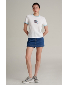 เสื้อยืดแขนสั้นผู้หญิง คอกลม สีขาว