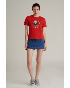 เสื้อยืดแขนสั้นผู้หญิง คอกลม สีแดง