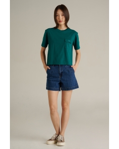 เสื้อยืดแขนสั้นผู้หญิง ทรงครอป คอกลม สีเขียวหัวเป็ด