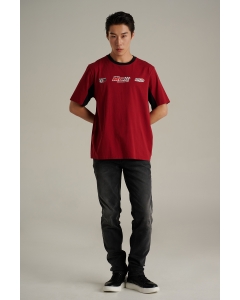 เสื้อยืดแขนสั้นผู้ชาย คอกลม สีแดงเลือดหมู