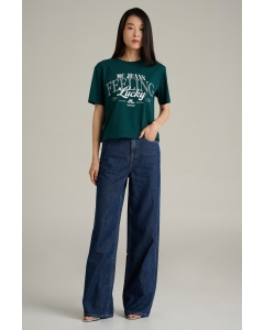 เสื้อยืดแขนสั้นผู้หญิง ทรงครอป คอกลม สีเขียว