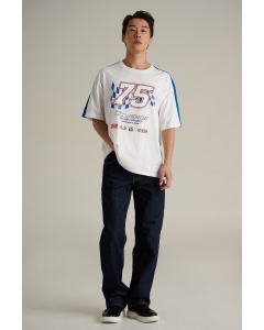 เสื้อยืดแขนสั้นผู้ชาย ทรงโอเวอร์ไซส์ คอกลม สีขาว