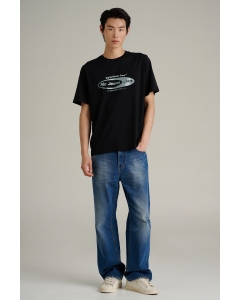 เสื้อยืดแขนสั้นผู้ชาย คอกลม สีดำ