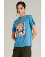 เสื้อยืดแขนสั้นผู้หญิง คอกลม สีฟ้าคราม