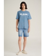 เสื้อยืดแขนสั้นผู้ชาย คอกลม สีเทาอมฟ้า