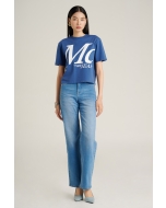 เสื้อยืดผู้หญิง ทรงครอป คอกลม สีน้ำเงิน