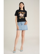 เสื้อยืดผู้หญิง ทรงครอป คอกลม สีดำ
